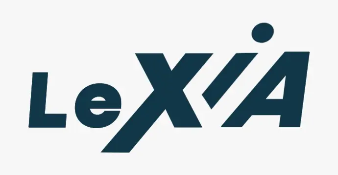Arte gráfica com fundo branco. Em letras grandes, garrafais azuis escuras está escrito: LeXIA